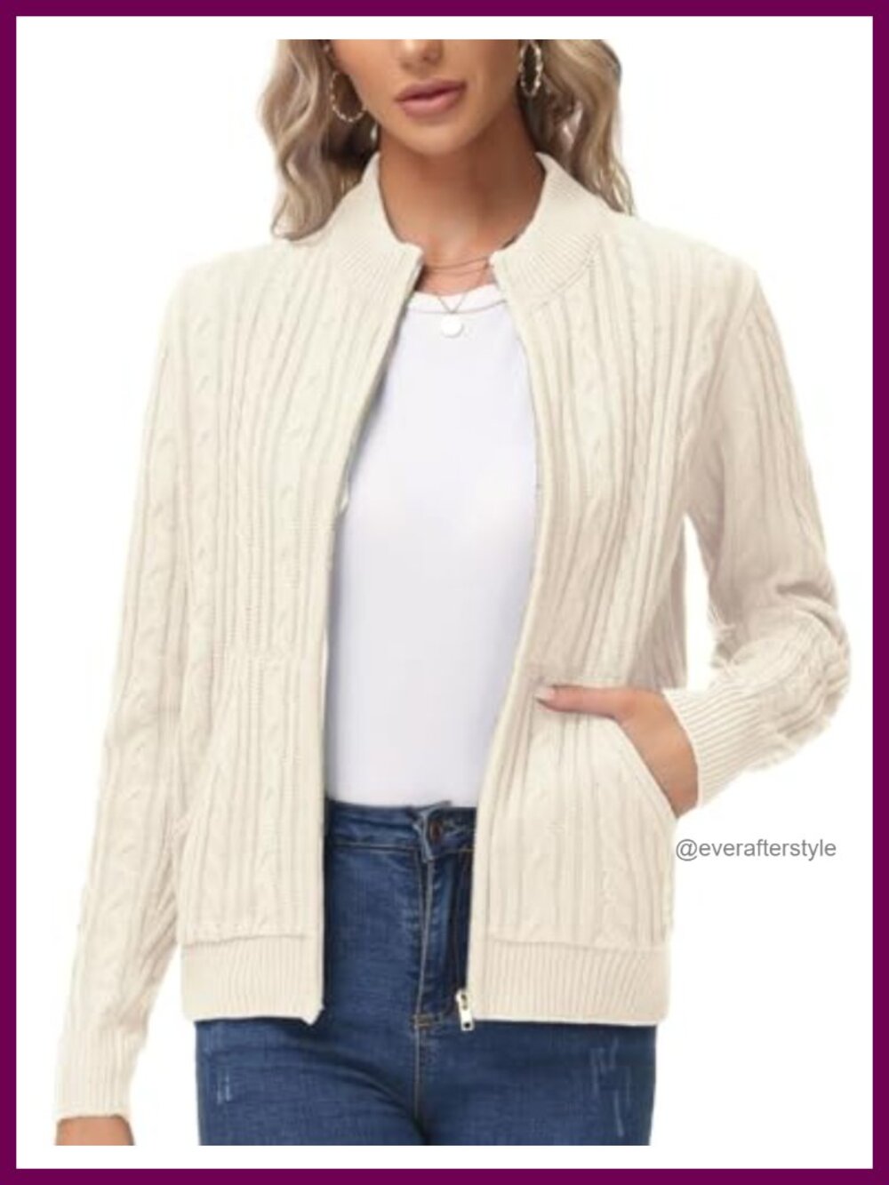 KANCY KOLE Women Zip Up Chunky Cable Knit Cardigan with Pockets Long Sleeve